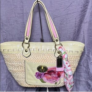 Coach Poppy Straw Floral Tote
